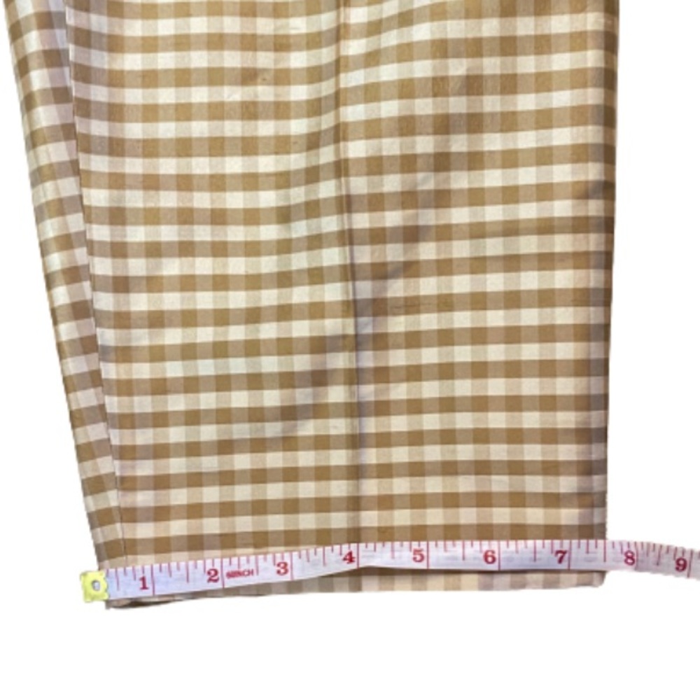 100% Silk Liz Claiborne Tan & White Gingham Cropped Pants - Picture 8 of 12